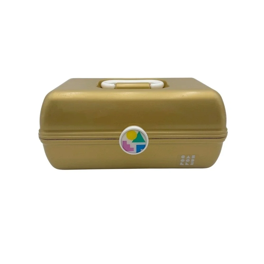 Vintage 90's Caboodles 2 Tier Makeup Travel Case‎ Organizer Vanity Mirror Gold
